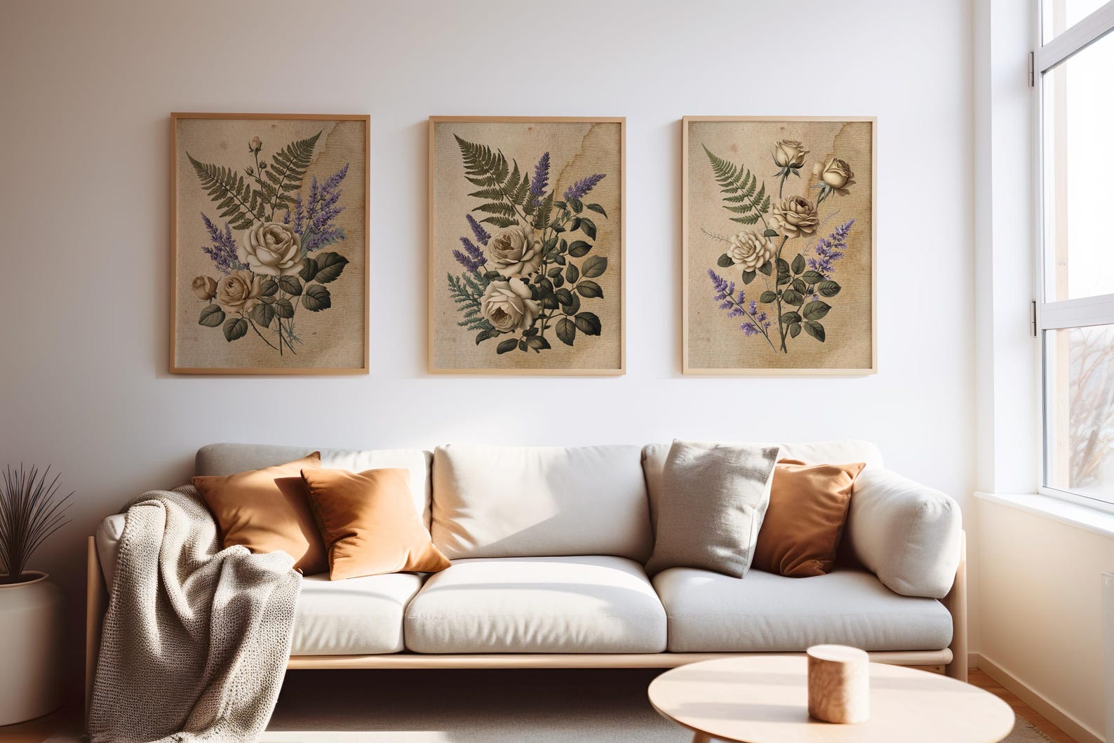 Vintage Rose Botanical Print: Rustic Beige Floral Wall Art (digital ...