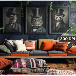 Vintage Animal Portrait Wall Art – Victorian Anthropomorphic Gothic Prints for Moody Home Decor