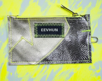 Handmade Patchwork Leather Wallet | Compact Zip Wallet in Rose Gold and Gunmetal | Upcycled Nappa Leather Purse | Unique Unisex Eco Gift