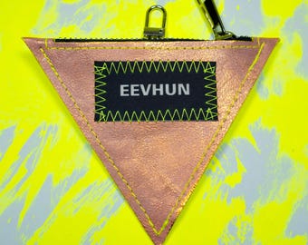 Triangular Coin Purse in Metallic Salmon Leather | Handmade Triangle Wallet, Small Zipper Bag Charm, Upcycled Leather Accessory, Genderless