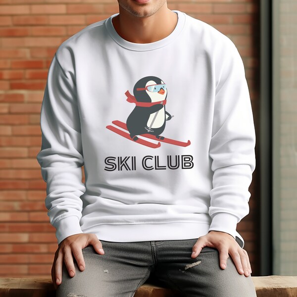 Penguin Ski Sweatshirt, Apres Ski Shirt, Ski Holiday Shirt, Ski Glasses, Ski Trip, Snow, Ski Glasses, Trendy Gift For Skiing, Skiing Penguin