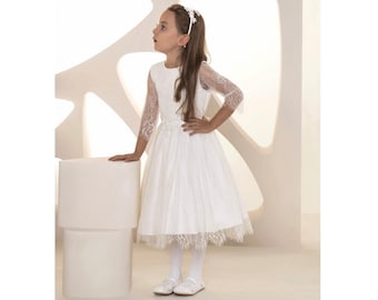 robe de fille de fleur faite à la main robe de communion filles tulle | Satiné | Engrener