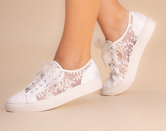 Bridal shoes sneakers white/ivory with lace