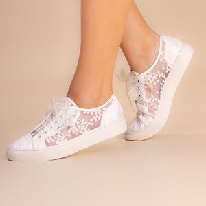Bridal shoes sneakers white/ivory with lace