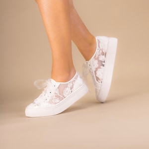 Bridal shoes sneakers white/ivory with floral lace