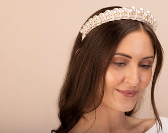 Bridal hair accessories headband blush with pearls