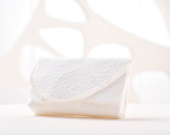 handmade bridal bag communion bag clutch shoulder bag with pearls and lace