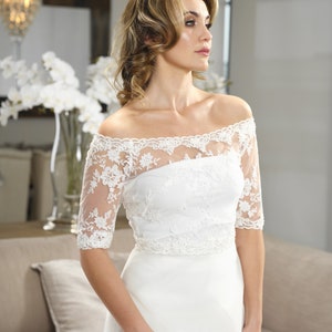 handmade bridal bolero women&#39;s jacket white and lace - off the shoulder