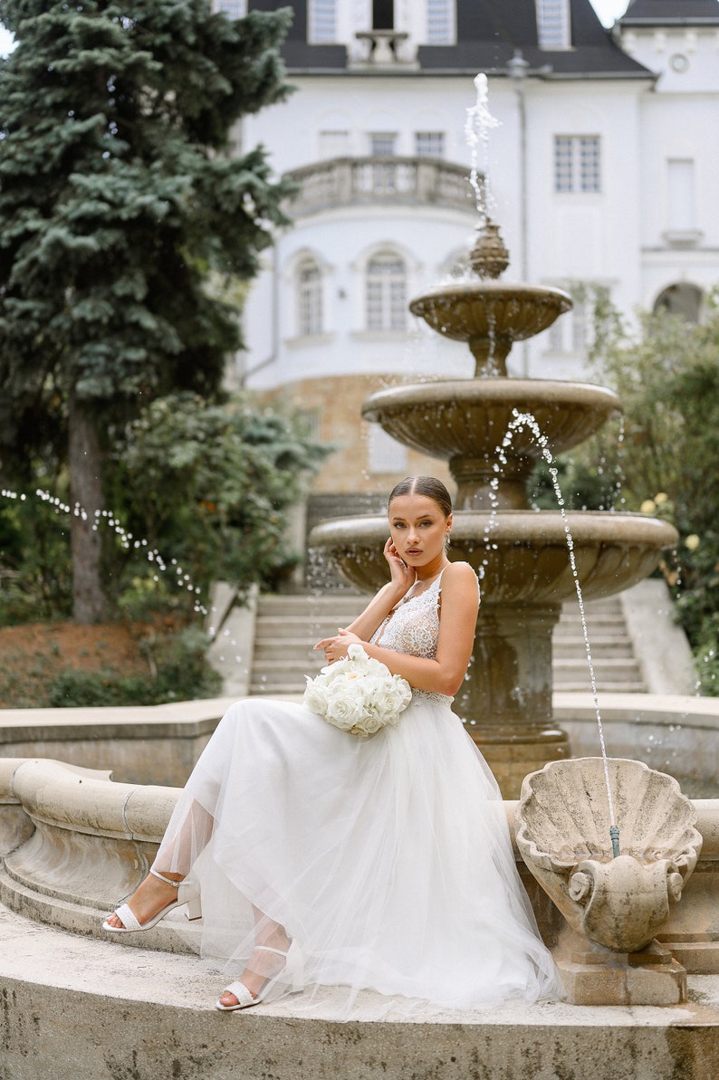 Bridal pumps sandal shoes made of satin with pearls Ivory/cream W image 7