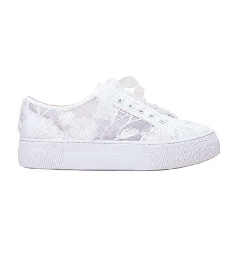 Zapatos de novia zapatillas blanco/marfil con encaje floral imagen 3