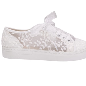 Bridal shoes sneakers white/ivory with lace image 2