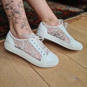 Bridal shoes sneakers white/ivory with lace image 5
