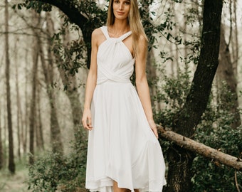 Midi wedding dress white with open back
