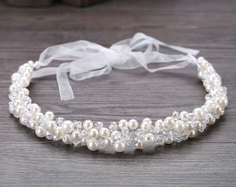 Bridal crown headband with pearls as a headband/hair band