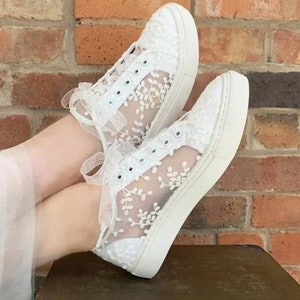 Bridal shoes sneakers white/ivory with lace image 4