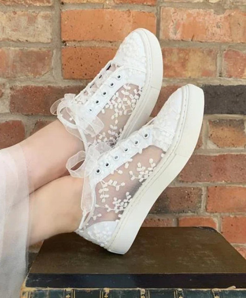 Bridal shoes sneakers white/ivory with lace image 4