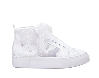 Bridal shoes sneakers mid-height white/ivory with lace