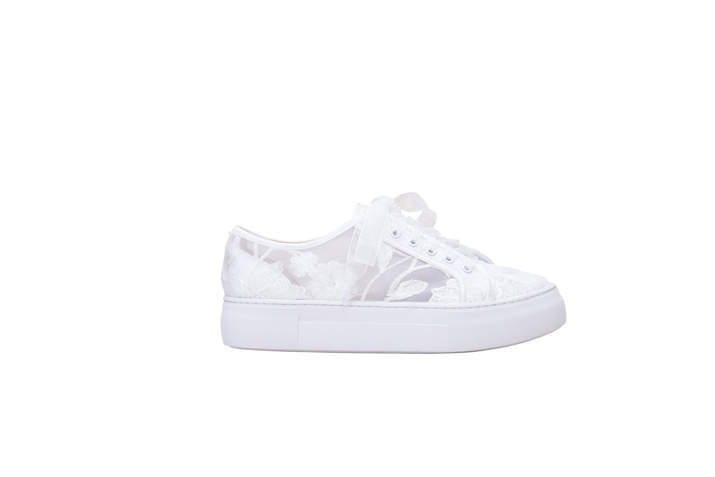 Zapatos de novia zapatillas blanco/marfil con encaje floral imagen 5