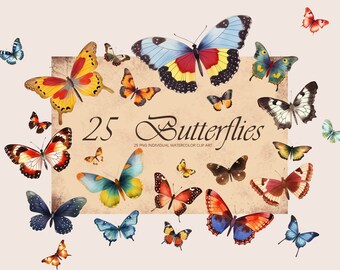 Acuarela Mariposa Clipart-Ilustración de mariposas-Conjunto de mariposas vintage - Pegatinas Clipart-Scrapbooking-Planner Set DIY-Digital PNG
