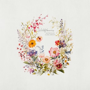 Floral Wreath-Meadow Flowers-Summer Florals Wreath-Wedding Graphics Design-Wildflowers Wreaths-Watercolor Delicate Flower-Digital PNG files