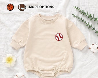 Custom 3D Embroidered Baseball Football Baby Outfit|Baseball Baby Boy Shirt|Game Day Natural Baby Outfit|Football Season Tshirt|Lil Brother