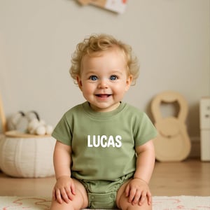 Custom Puff Name Baby T-shirt Romper – Personalized Short Sleeve Bubble Romper, Baby Shower Gift, Newborn Outfit, Birthday & Christmas Gift