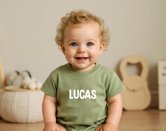 Custom Puff Name Baby T-shirt Romper – Personalized Short Sleeve Bubble Romper, Baby Shower Gift, Newborn Outfit, Birthday & Christmas Gift