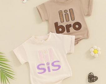 3D Embroidered Lil Sis Onesie|Lil Bro Baby Romper|Matching Baby Outfits|Retro Cousin Romper|Cousin Crew Baby Outfit|Boy Girl Baby T Shirt