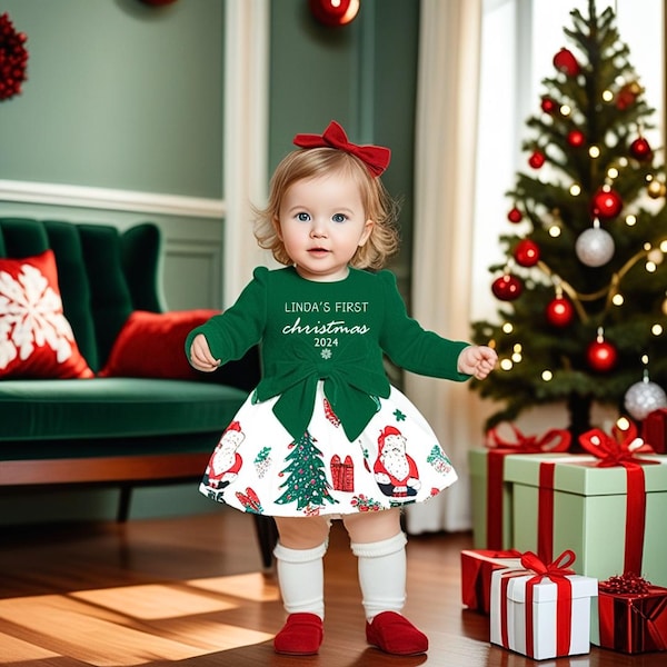 Christmas Baby Girl Dress|Baby Girl Outfit|First Christmas Baby Outfit|Custom Baby Christmas Dress|Green Dress Romper|Green Christmas Outfit