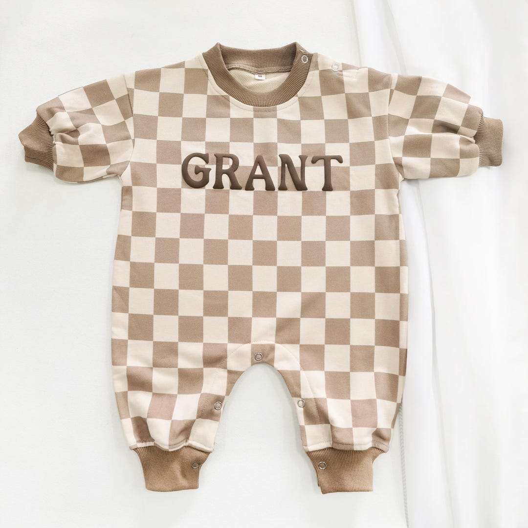 Personalized Baby Name Romper, Puff Print Baby Romper, Baby