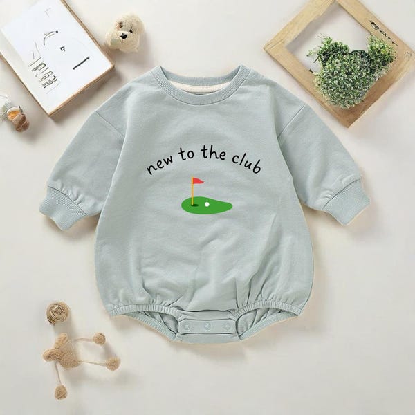 Nouveau dans le club Combi-short bulles de golf pour bébé|Barboteuse pour bébé pour le premier anniversaire de bébé|Fête de bébé pour le golf|Chemise bébé garçon|Bulle rétro pour tout-petit|Tenue d'anniversaire de golf