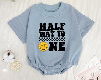A metà strada verso un tizio felice Bubble/Maglietta per il 1/2 compleanno del bambino/Abito da smash cake/Regalo della zia/1° compleanno/Baby Shower/Rivelazione del bambino/Ritorno a casa