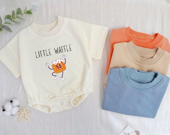 Little Waffle Baby Bubble Romper|Foodie Baby Romper|Waffle Baby Clothes|Minimalist Outfit|Baby Shower Gift|Pastry Romper|Retro Baby Tshirt