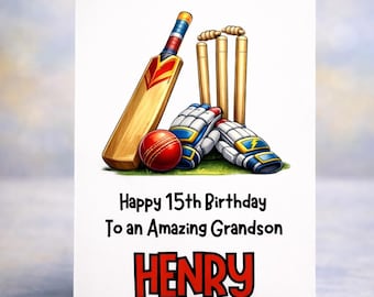 Personalised Cricket Birthday Card.