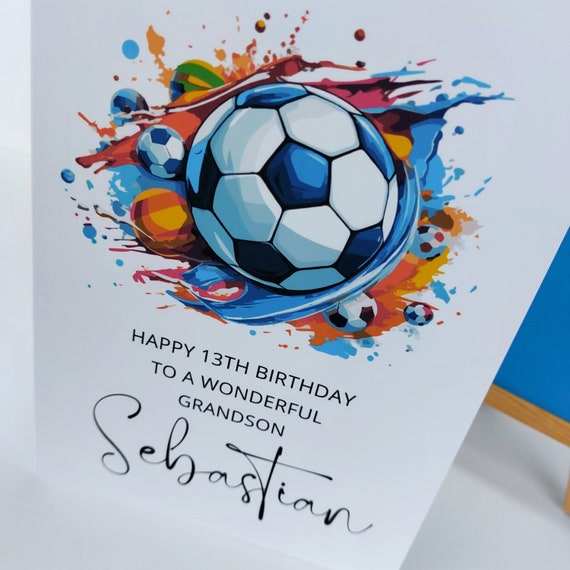 Personalised Football Shirt Birthday Card Blue Son Grandson 6th 7th 8th