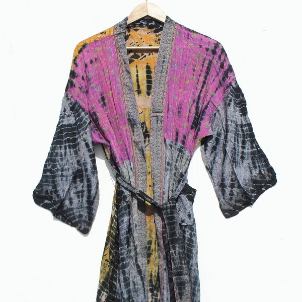 Tie Dye Silk Kimono, Women's clothing, Women's Wear, , Gift For Her, Ready To Wear, Recycle Saree, Tie Dye Kimono And Robe