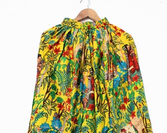 Indian Farida Khalo Printed  Bohemian Vintage Cotton Mid Length Handmade  Skirt multicolor midi Tiered Ruffled skirt