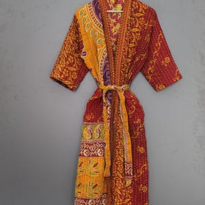 Vintage Kantha Robe: Bohemian Floral Patchwork Cotton Kimono Jacket