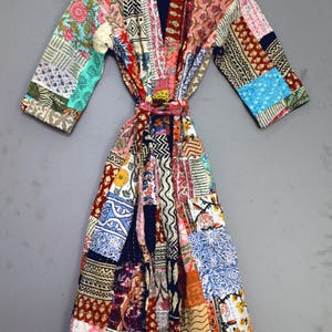 handmade vintage kantha kimono, patchwork kimono, multicolor dressing gown, cotton kimono.