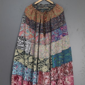 Patchwork Skirt, Bohemian Hippie Handmade Style, Grunge Rough Patchwork Skirt, Cottage Core ,Silk Patchwork Hippie Skirt, Maxi