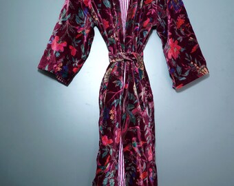 Cotton Luxury Velvet House Robe, velvet cotton Kimono Robe,Bridesmaid winter bathrobe women men gift reversible jacket,Wedding robe.