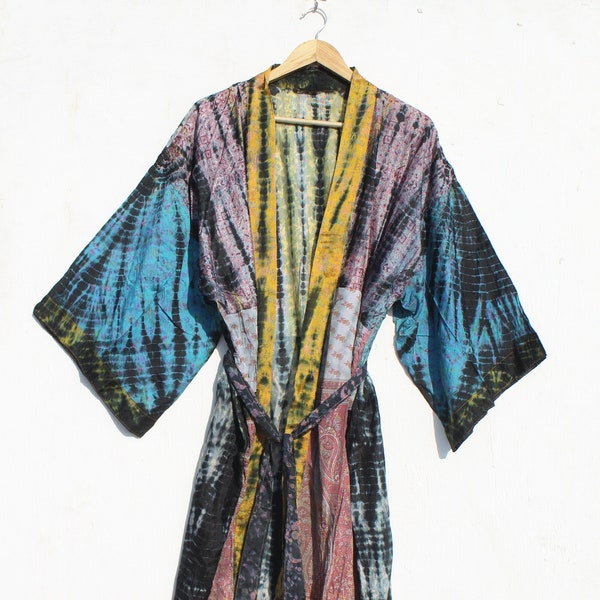 Tie Dye Silk Kimono, Women's clothing, Women's Wear, , Gift For Her, Ready To Wear, Recycle Saree, Tie Dye Kimono And Robe