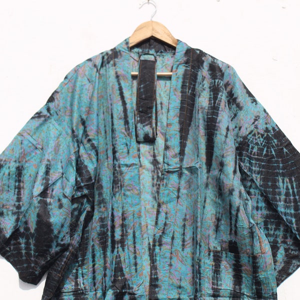 Abstract Tie Dye Long Kimono - Grey & Gold
