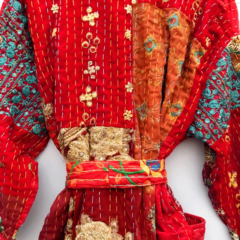 Kantha kimono-morgonrock, jacka, 100 % bomull med lapptäcke och broderi, handsydd, bohemisk kimono med lapptäcke, morgonrock bild 7