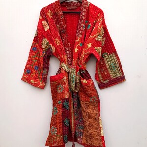 Kantha kimono-morgonrock, jacka, 100 % bomull med lapptäcke och broderi, handsydd, bohemisk kimono med lapptäcke, morgonrock bild 3