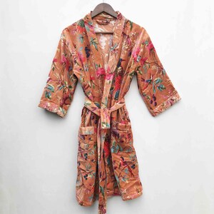 Handmade Vintage Kantha Patchwork Long Kimono Robe: Upcycled Cotton Boho Jacket