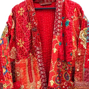 Kantha kimono-morgonrock, jacka, 100 % bomull med lapptäcke och broderi, handsydd, bohemisk kimono med lapptäcke, morgonrock bild 2