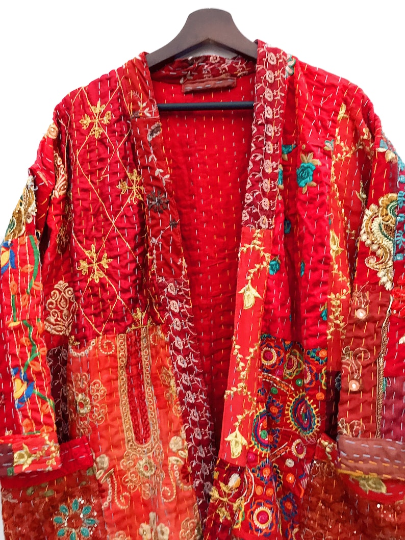 Kantha kimono-morgonrock, jacka, 100 % bomull med lapptäcke och broderi, handsydd, bohemisk kimono med lapptäcke, morgonrock bild 2