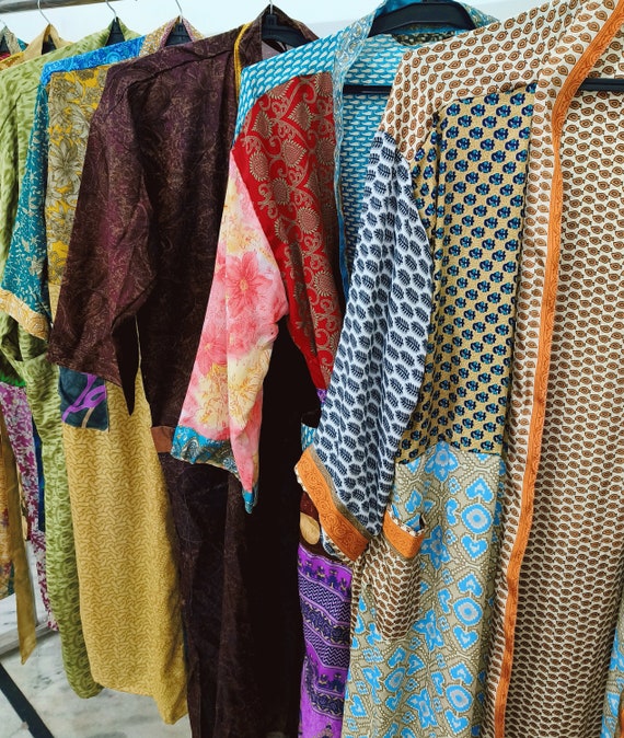 Hippie Bohemian Patchwork Silk Kimono, Recycled Silk … - Gem