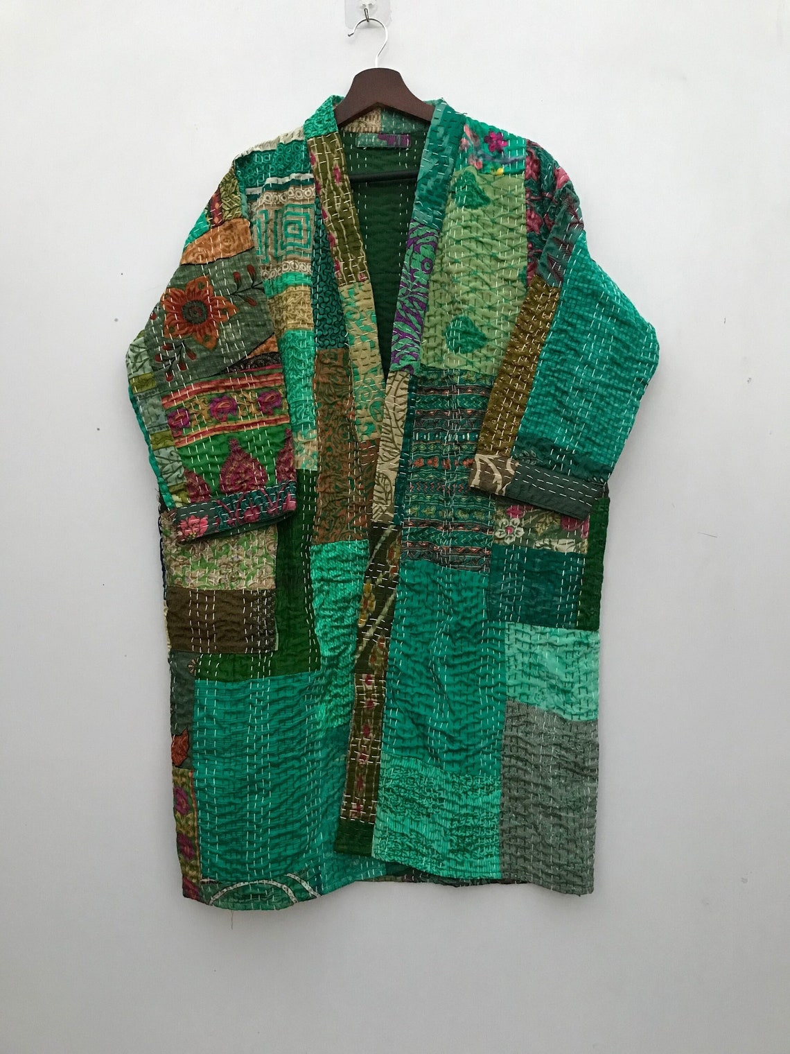 Silk Kantha Quilt Robe, Hand Stitched, Made From Vintage Silk Kantha ...